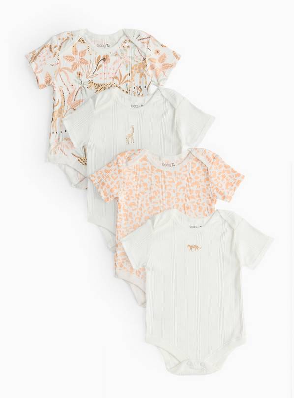 Safari Print Short Sleeve Bodysuit 4 Pack Up to 3 mths